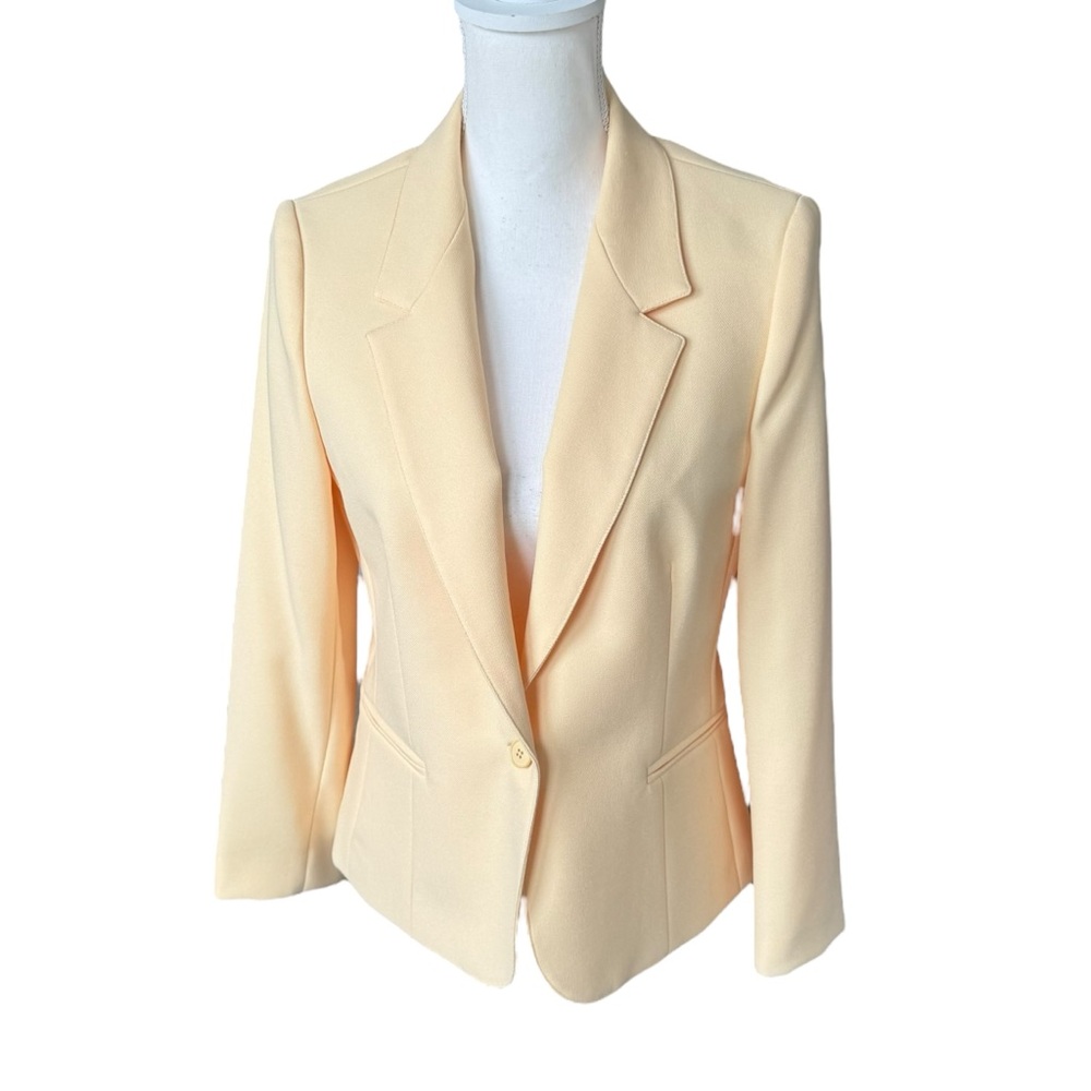 Vtg y2k butter yellow single button blazer women 12 petites medium jacket preppy
